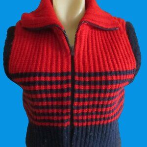 Medium Vintage Women's Knit Vest Jacket 1990's The Italian Mob Red/Blue Thick M